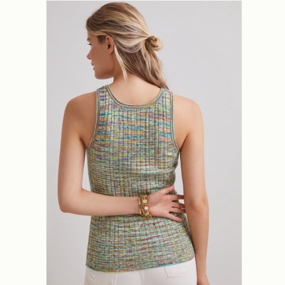 Anthropologie Green Rainbow Multicolor Knit High Neck Tank Top - Picture 2 of 10